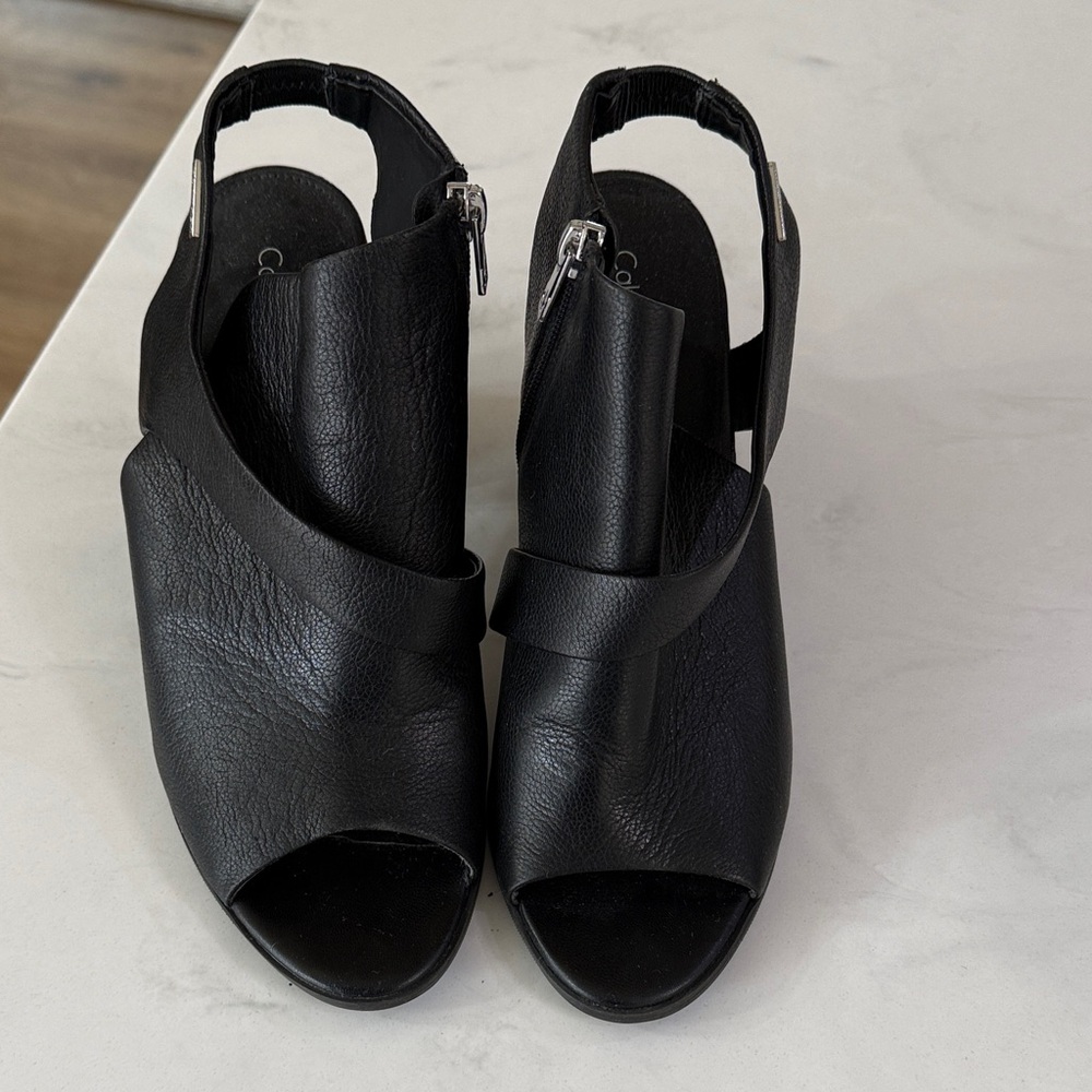 Calvin Klein Black Open-Toe Mules chunky heel